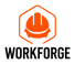 Logo of WORKFORGE with an orange hard hat icon on a white background